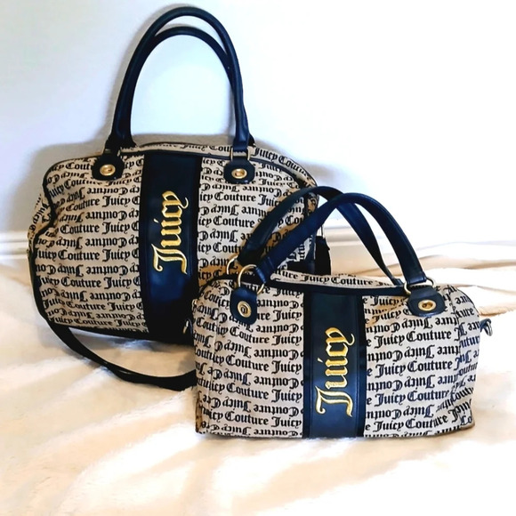 Juicy Couture Set of 2 Travel Weekend Duffle Shoulder Bags Purses Gothic Print - Picture 1 of 6